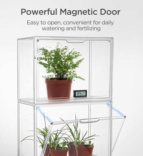 HBlife Mini Greenhouse for Indoor, Clear Stackable Green House with Magnetic Waterproof Door for Small Plants Nursery Germination and Display, Tabletop Portable Greenhouse, 14.1x8.6x10.6 Inch (3 Pack) - size: 14.17 x 8.66 x 10.63 Inch (3 PACK)