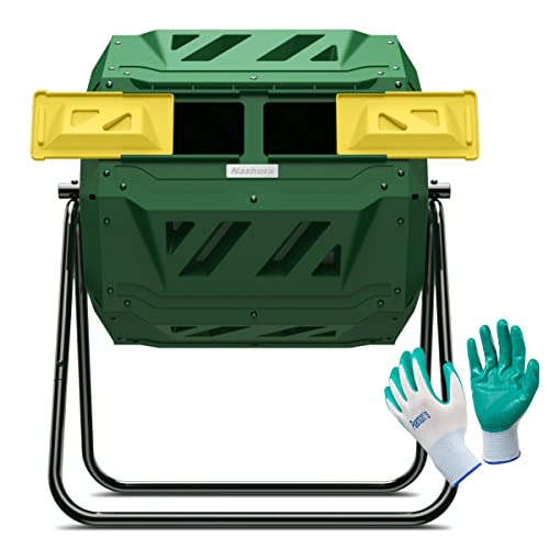 Compost Tumbler Bin Composter Dual Chamber 43 Gallon (Bundled with Pearson's Gardening Gloves) - color: Green