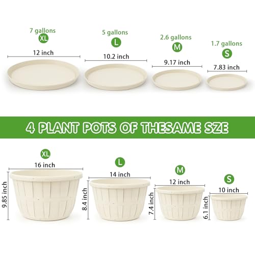 Quarut Plant Planters Pots Set of 4 Pack 16 Inch,Large Plastic Flower Pot - color: Beige, size: 16 inch-4 pack