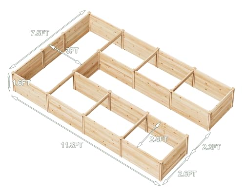 AMERLIFE U-Shaped Raised Garden Bed, 7.5Wx12Dx1.6H Outdoor Wooden Raised Garden Bed Planter with 19.6" Depth Planter Box - size: 7.5x12x1.6 FT