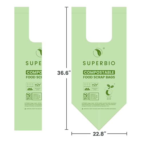 SUPERBIO 13 Gallon Compostable Kitchen Waste Bags with Handles - color: 13 Gallon with Handles, 30 Count