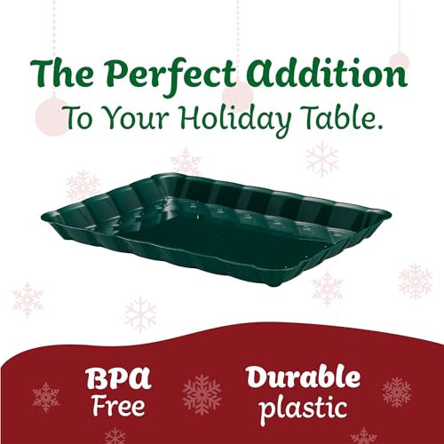 Plasticpro Plastic Green Christmass Serving Trays - Serving Platters Rectangle 9X13 Disposable Party Dish Includes 8 Green Trays - color: Green