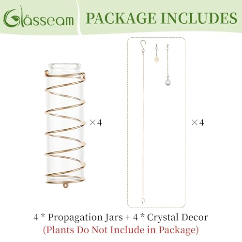 Glasseam 4 Pack Hanging Plant Propagation Stations with Crystal Suncatchers