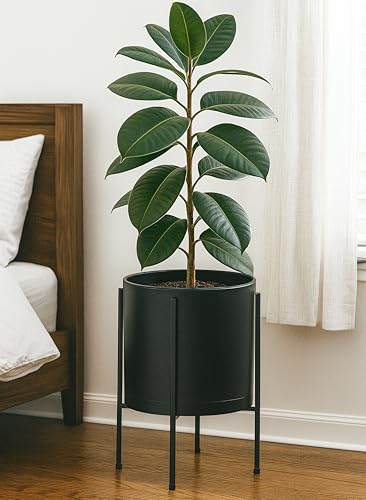 D'vine Dev Plastic Planter Pot with Metal Stand, Black, 12 in, 55-D-B-3 - color: Black, size: 12 Inch