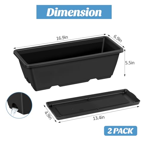 CADUKE Railing Planter Boxes 2 Pack 17 Inch Window Boxes Black - color: Black