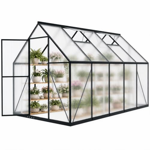 HOOYEAH Greenhouse Kits for Outdoors, 6x10 FT Walk-in Plant Green House with Locking Door & Roof Vent, Heavy Duty Aluminum Frame Winter Greenhouse for Backyard Gardening - size: 6 x 10 FT