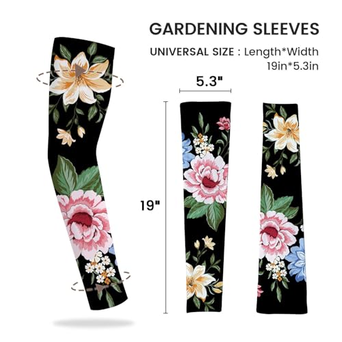 YPHCDO Gardening Sleeves for Women Sun Protection Cooling Arm Sleeves - color: Black Flower