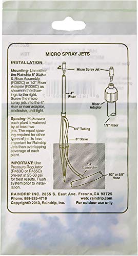 Raindrip 180JET010B, Micro Spray Jet, Half-Circle Pattern, Fan Spray, with 10-32 Threaded Inlet, Drip Irrigation Emitters for Drip Irrigation Gardening Systems, 10-Pack, Blue