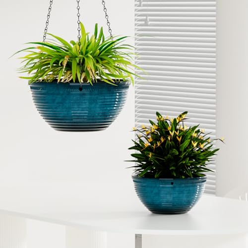 10 Inch Hanging Planters, Glazed Hanging Basket with Drainage Holes, 2 Pack - color: Blue, size: 10inch
