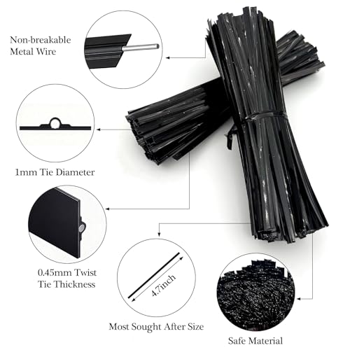 800-Pack Premium Black Plastic-Coated Twist Ties – Durable, Reusable Bag and Cord Fasteners for Home, Garden, and Travel Use