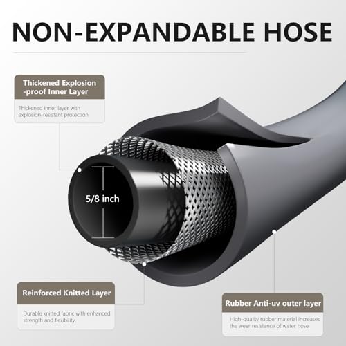 Garden Hose 5/8"x 50ft Brass Rubber Heavy Duty Water Hose 600 PSI Grey - color: Gray, size: 50FT