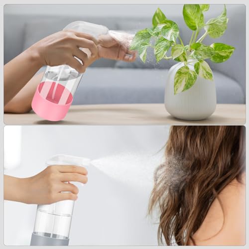 Glass Spray Bottles - 2 Pack 16 oz Clear Spray Bottles with Silicone Sleeve - color: Pink&Grey