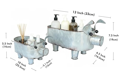ShabbyDecor Galvanized Metal Rectangular Pig Tray Set of 2, Big and Small - size: Farmhouse Oval Pig
