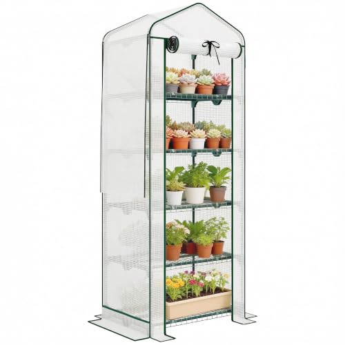 Outsunny 5 Tier Mini Greenhouse w/ Screen Roof 27.6" x 19.7" x 75.6" White - color: White, size: 5 Tier