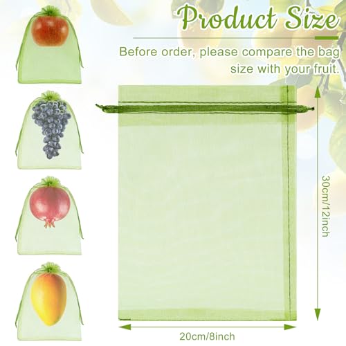 100PCS 8"x12" Fruit Protection Bags, Reusable Drawstring Mesh Fruit Covers Bags for Garden Trees – Green Fruit Netting Bags for Vegetables, Apples, Peaches, Grapes, Tomatoes, Citrus - size: 8x12 Inch