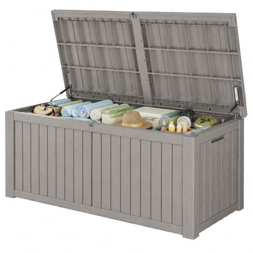 Outdoor Deck Storage Box,Waterproof,Grey,220 Gallon - color: Striped Gray, style: 220 Gallon