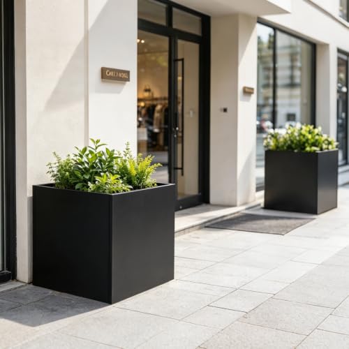 Galvanized Steel Planter Box 26 Inch H, Black Square Metal Planters - color: Black, size: 26" L x 26" W x 26" H