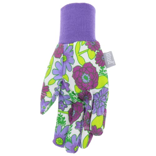 MUD Jersey & Chore Women's Garden Glove, Breathable, Elastic, Reinforced Fingertips, Purple Floral, M/L - size: Medium-Large (Pack of 2)