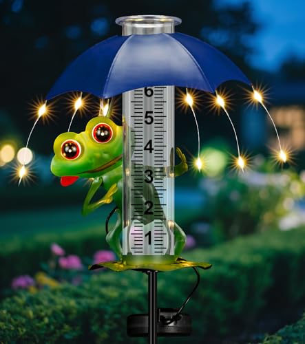 shumi Rain Gauge Outdoor, Solar Frog Rain Gauge with LED Lights - color: Frog