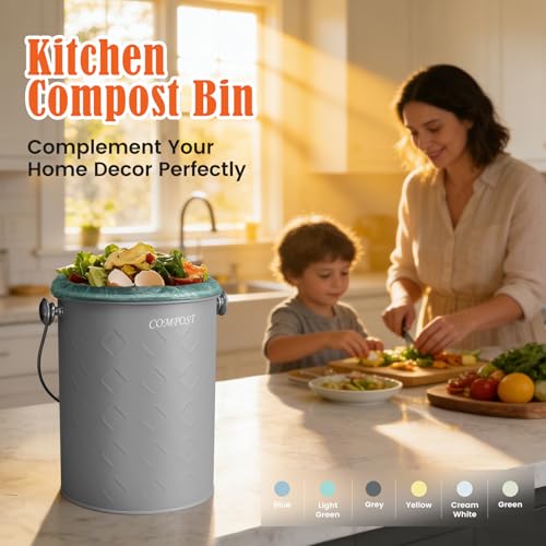 AOSION Countertop Compost Bin Kitchen,Odorless Indoor Compost Bin with Lid - color: Gray