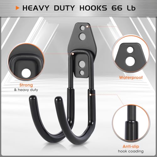 Garage Hanging Hooks Wall Mount, Garage Tool Storage Hooks, Wall Hangers for Hose, Tools, Garden Equipment, Ladder, Bikes, Broom and mop, Black - color: Black 1 Pcs