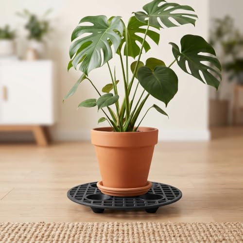 HAKZEON 15 PCS Plant Pot Elevator, 30 cm 12 Inch Round Plastic Plant Risers, Flower Pot Stand for Indoor Outdoor, Black