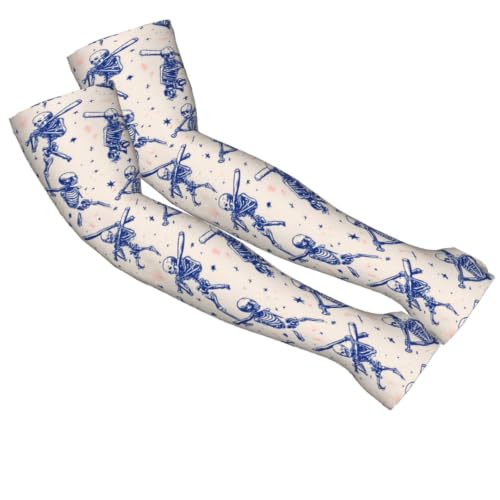 FREEHOTU Gardening Arm Sleeves for Women Men - color: Baseball Skeleton Skull Bats Cream