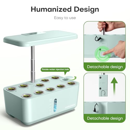 Ahopegarden Indoor Garden Hydroponics Growing System: 10 Pods Kit with LED - color: Blue
