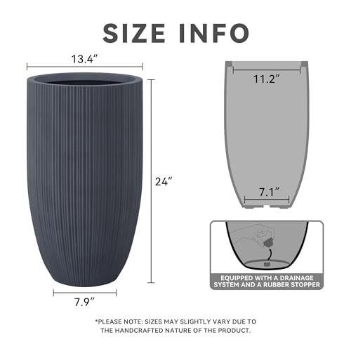 Kante Small Round Tapered Charcoal Concrete Planter 24" Tall, Outdoor - color: Textured Charcoal, size: 24" Tall