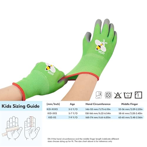 Vgo... 1-Pair Age 5-7 Kids Gardening Gloves, Children Yard Work Gloves, Soft Safety Rubber Gloves (XXS, Green, KID-RB6013) - color: 1 Pair - Green, size: XXS Age 5-7 (Pack of 1)