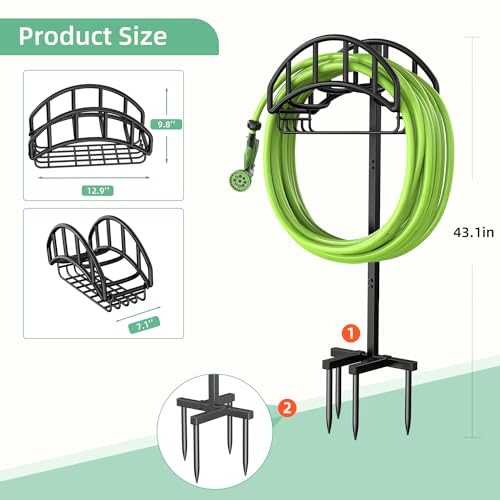 Garden Hose Holder - Upgraded Metal Reel With Tool Storage Basket | Heavy Duty Freestanding Water Hose Holder Holds 150ft, Detachable Storage Hanger for Outside - size: Arch Basket