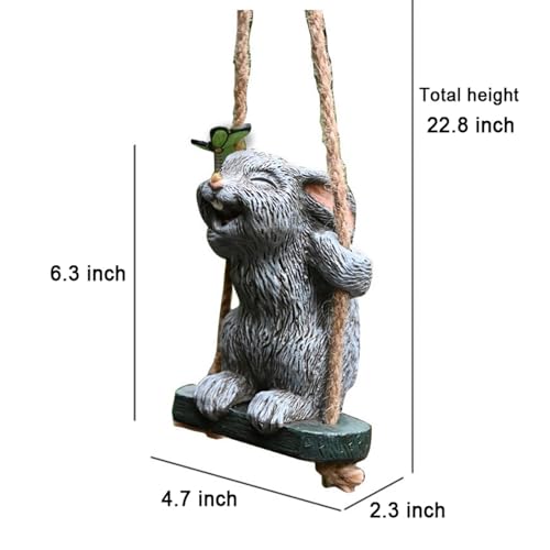 OwMell Garden Rabbit Statue, Swing Bunny Butterfly Hanging Outdoor Decor