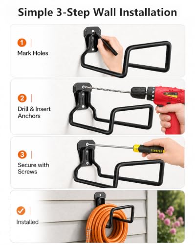 Hose Hanger Wall Mount, Garden Hose Holder Heavy Duty Metal Hose Hanger for Water Hose Storage, Rust-Resistant Outdoor Organizer for Garden, Garage, Yard & Fence, Includes Storage Strap, 1 Pack - size: 1‑Pack