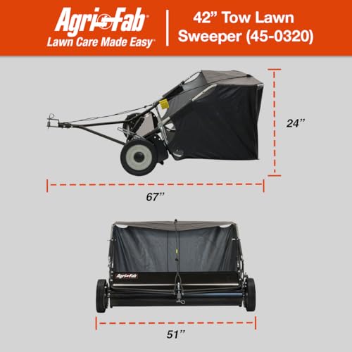 Agri-Fab 42 In Tow-Behind Lawn Sweeper with 12 Cu Ft Hopper Bag, Adjustable Brush Height and Easy Dump Rope - style: 42" Tow-Behind Lawn Sweeper