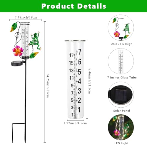 Solar Rain Gauge Outdoor - 7-Inch Glass Tube - color: Green-Frog