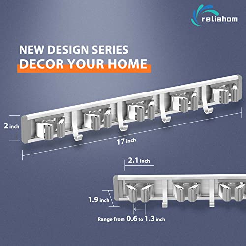reliahom Broom Holder Wall Mount Mop Hanger Tools organizer 5Racks4Hooks,2P - color: Silver