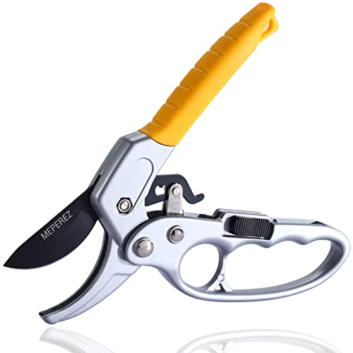 Germany Pruning Shears For Gardening, Arthritis Weak Hand Snips, 4x cutting power trimming, 1-Inch Cut Capacity Garden Clippers, Ergonomic handle, Rust resistant, high strength steel, Sharp - style: Yellow