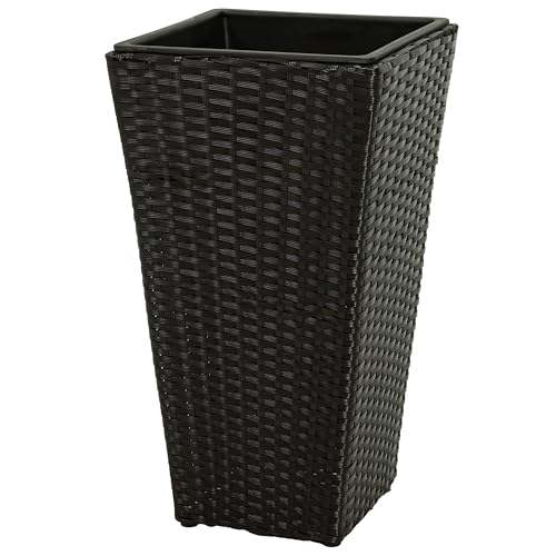 Sunnydaze 20" Square Tall Wicker Outdoor Planter, Black, 2pk - color: Black, size: 20 in