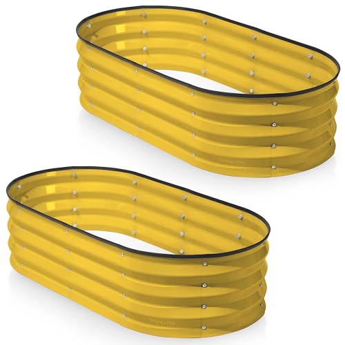 Plant & Plot Galvanized Raised Garden Beds Outdoor // 4×2×1 ft (2-Pack) Planter Raised Beds for Gardening, Vegetables, Flowers (Yellow) // Large Metal Garden Box - color: Yellow