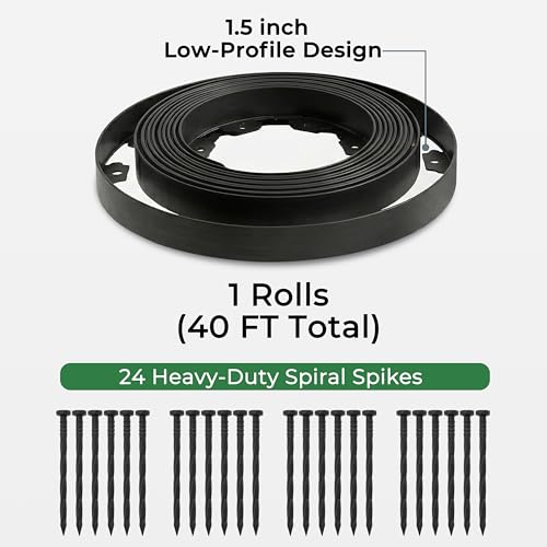 Gardzen 1.5" x40' Landscape Edging Kit with 40 Spikes - size: 40ft