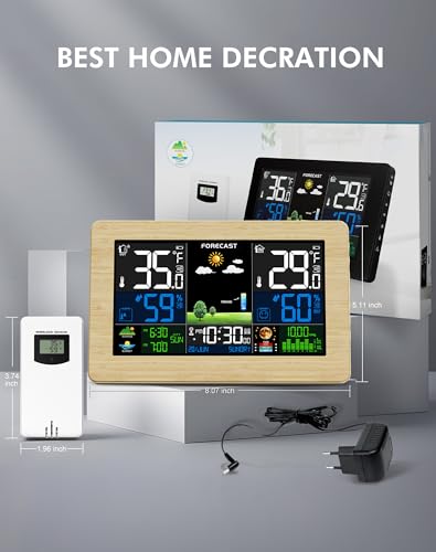 Weather Station Wireless Indoor Outdoor Thermometer, Digital Thermometer, Large Display Home Weather Stations with Weather Forecast, Atomic Clock, Barometric Pressure, B