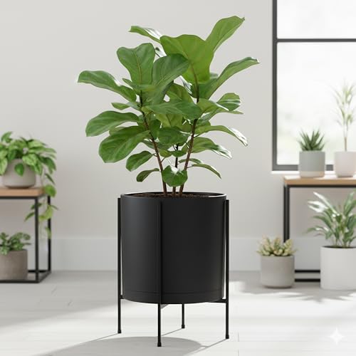 D'vine Dev Plastic Planter Pot with Metal Stand, Black, 14 in, 55-D-B-4 - color: Black, size: 14 Inch