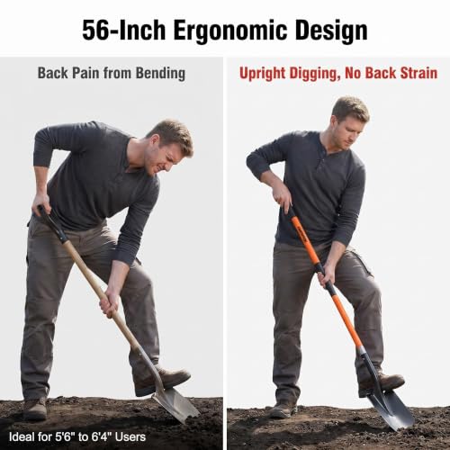 56 Inch Heavy Duty Round Point Digging Shovel with Orange Fiberglass Handle