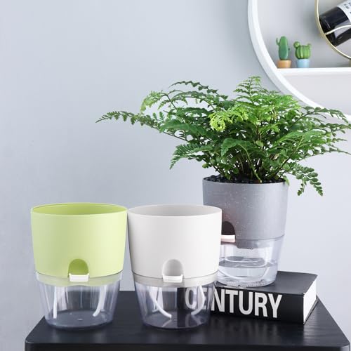 Oliz 6" Self Watering Pots for Indoor Plants, 3pk White w/Drainage Holes - color: White 3pcs