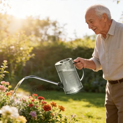 Plastic Watering Can - with Long Spout - 1/4 Gallon - 34 Oz - Grey - color: Gray