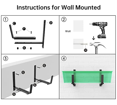 Y&M Adjustable Planter Brackets (6 to 12.5 in), Heavy Duty Iron Window Box Mounting Hooks for Balcony, Fences, Patio, Garden - Black - size: 4pcs Black