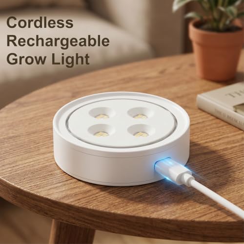 2 Pack Rechargeable Grow Light, Cordless Full Spectrum LED for Indoor Plants, Magnetic Mount, Timer & Remote, USB-C 2000mAh for Shelf, Herbs, Succulents, Seedlings & Greenhouse (White)