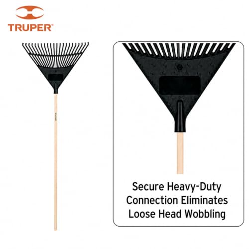 Truper 22-Inch Poly Leaf Rake with 48-Inch Wood Handle (Model 30456, EP-22) - size: 48-Inch, style: Tru Tough - Flexible Plastic Leaf Rake w/22-Inch Head