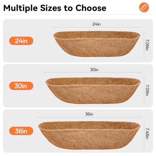 Halatool 30" Coco Liners for Planters, 3Pcs Coconut Liners for Window Boxes - size: 30in