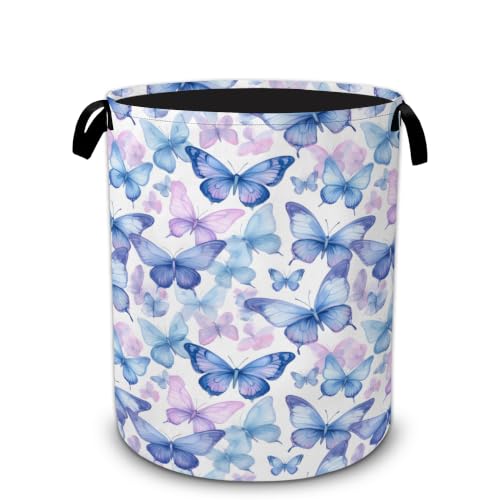 Blue Butterfly Laundry Hamper,Collapsible Laundry Baskets, Dirty Clothes Baskets with Handles,Oxford Cloth Hamper for Bedroom,Bathroom,Laundry Room,College Dorms,16"x20" - color: Blue Butterfly